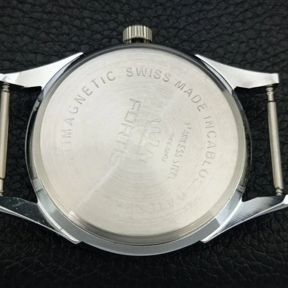 Vintage 1973 Fortis Manual Mens Silver Watch W/Nato Strap & Red accents
